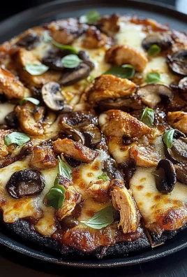 Black Pizza with Chipotle BBQ Chicken & Mushrooms