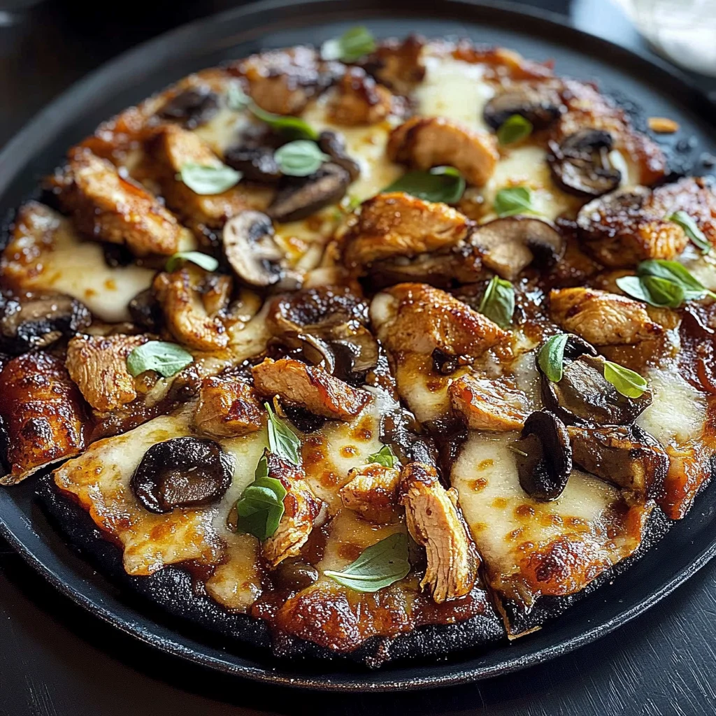 Black Pizza with Chipotle BBQ Chicken & Mushrooms