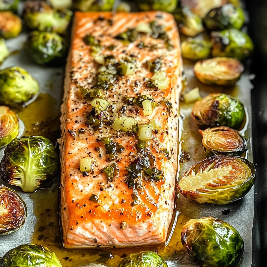 Garlic Roasted Salmon & Brussels Sprouts
