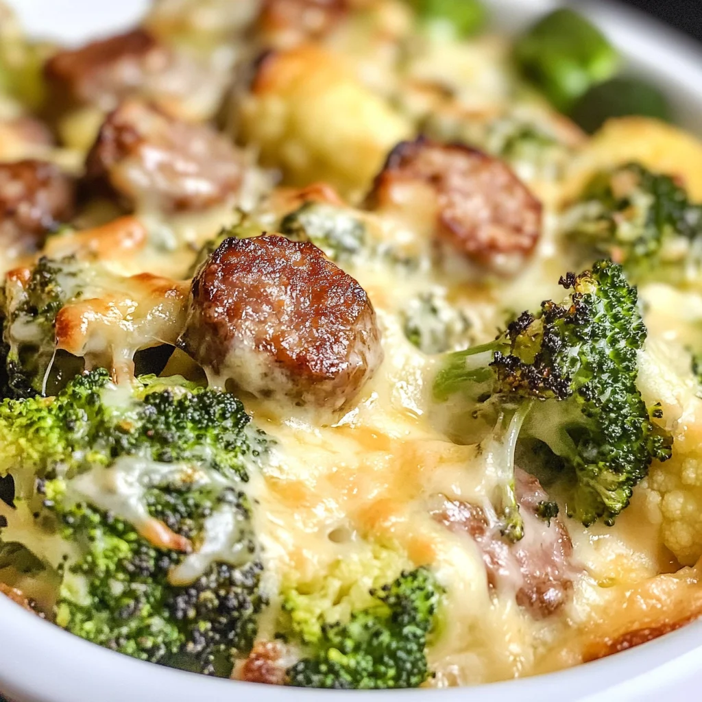 Keto Broccoli and Cauliflower Au Gratin with Sausage
