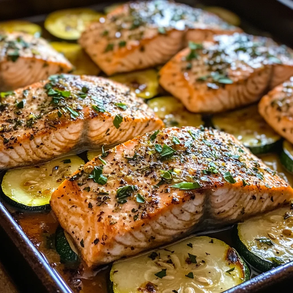 One Pan Lemon Herb Salmon and Zucchini