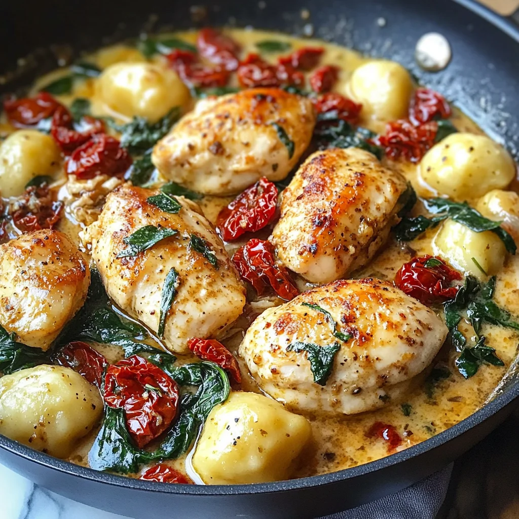One Skillet Sun-Dried Tomato Chicken and Gnocchi