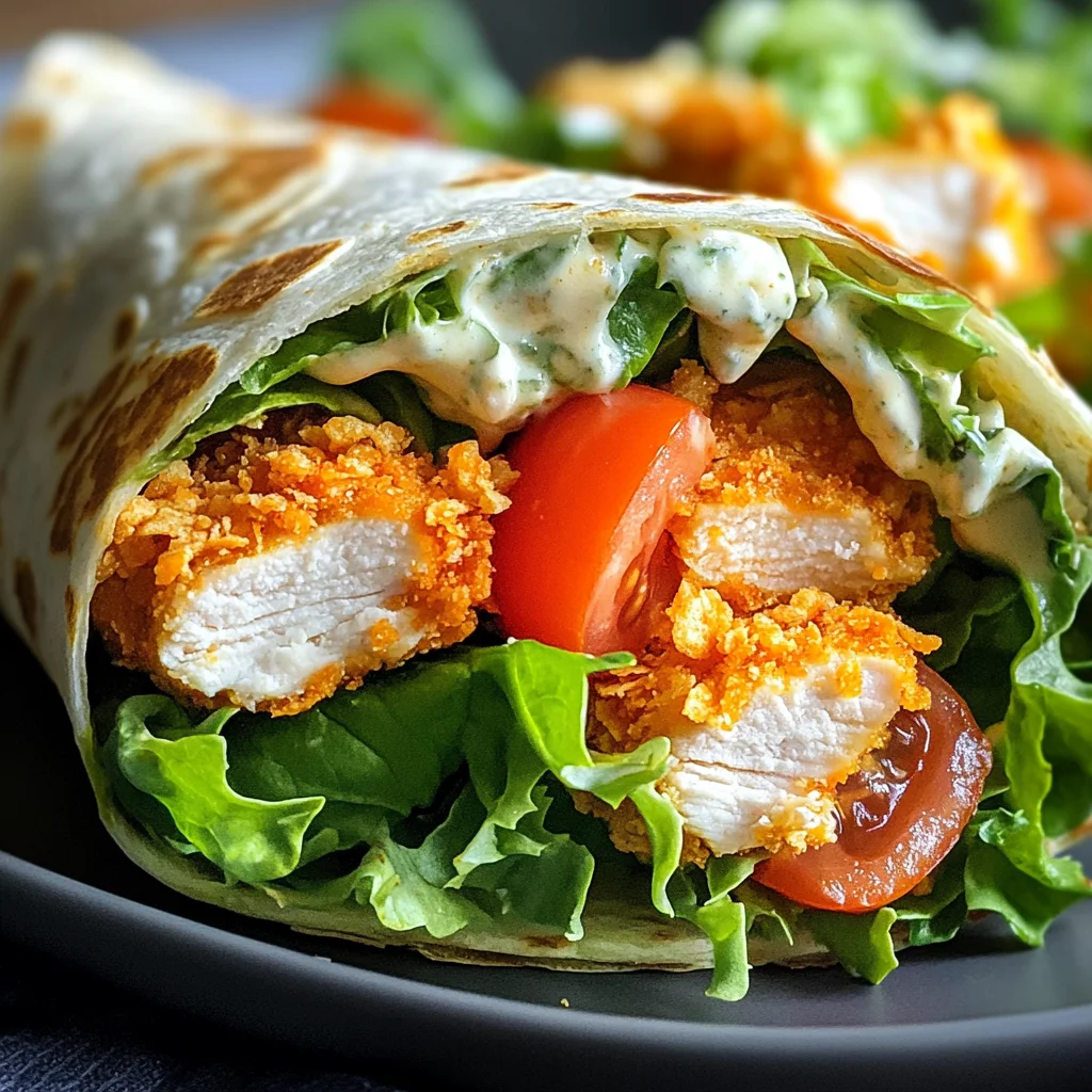 Cornflake-Crusted Buffalo Chicken Caesar Salad Wrap