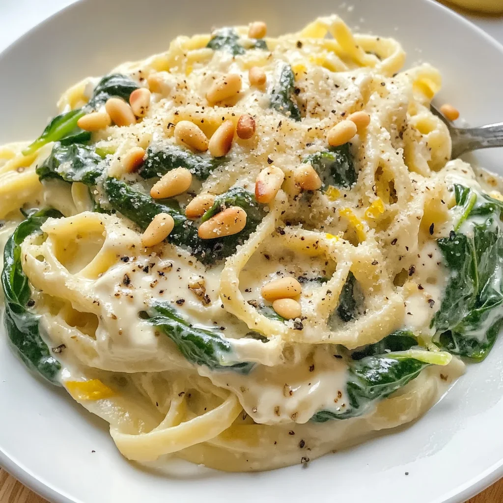 Creamy Lemon Ricotta Pasta with Spinach and Toasted Pine Nuts