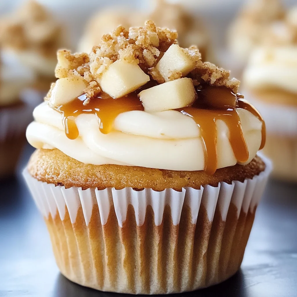 Delicious Apple Crisp Cupcakes with Caramel Drizzle Recipe