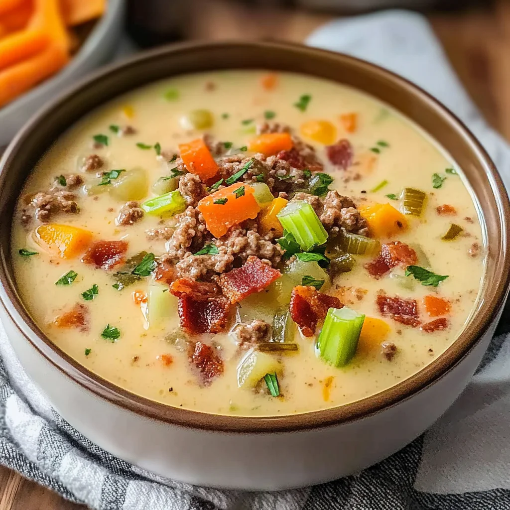 Homemade Cheeseburger Soup with Baby Potatoes