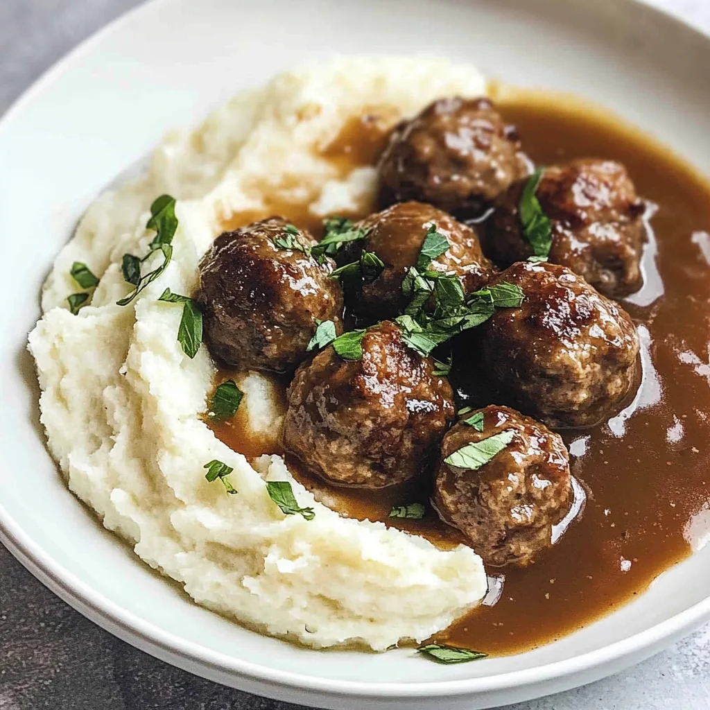 Meatballs and Gravy + Cauliflower Mash