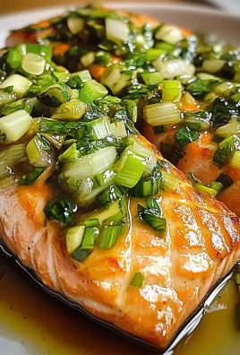 Miso Butter Salmon with Sizzled Scallion Salsa Verde