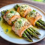 Asparagus and Lemon Basil Ricotta Stuffed Salmon Rolls with Lemon Sauce