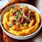 Delicious Apple Cider Mashed Sweet Potatoes with Crispy Onions