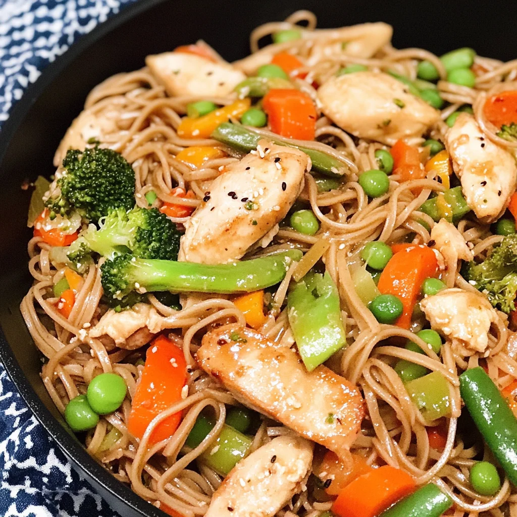 Easy Soba Noodle Stir Fry w/Chicken + Veggies