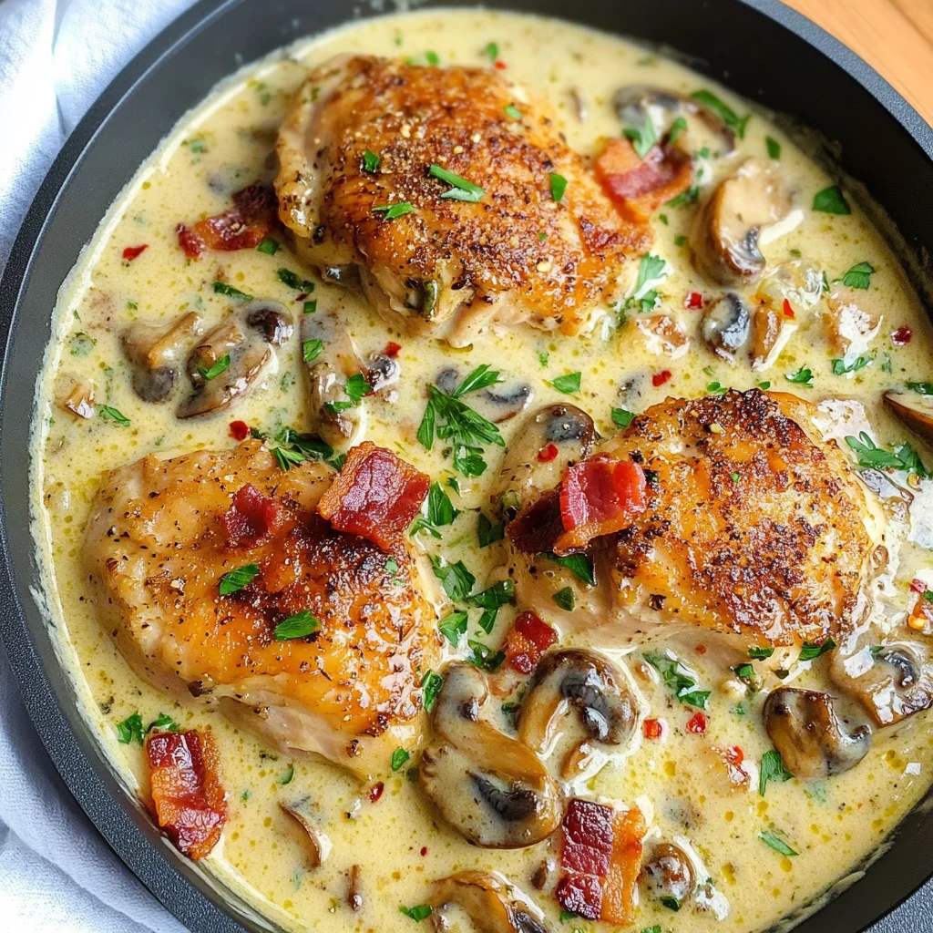 KETO BACON MUSHROOM CHICKEN IN CREAM SAUCE