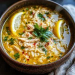 Lemon Ginger Turmeric Chicken and Rice Soup
