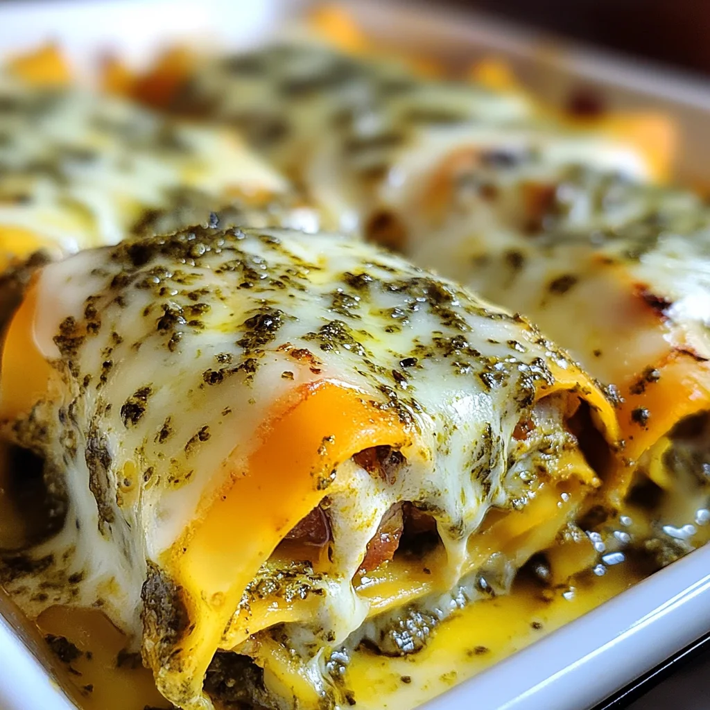 Roasted Garlic Butternut Squash Lasagna Roll-ups with Sweet Italian Sausage and Pesto Cream Sauce