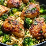 Skillet Chicken Thighs with Broccoli and Orzo