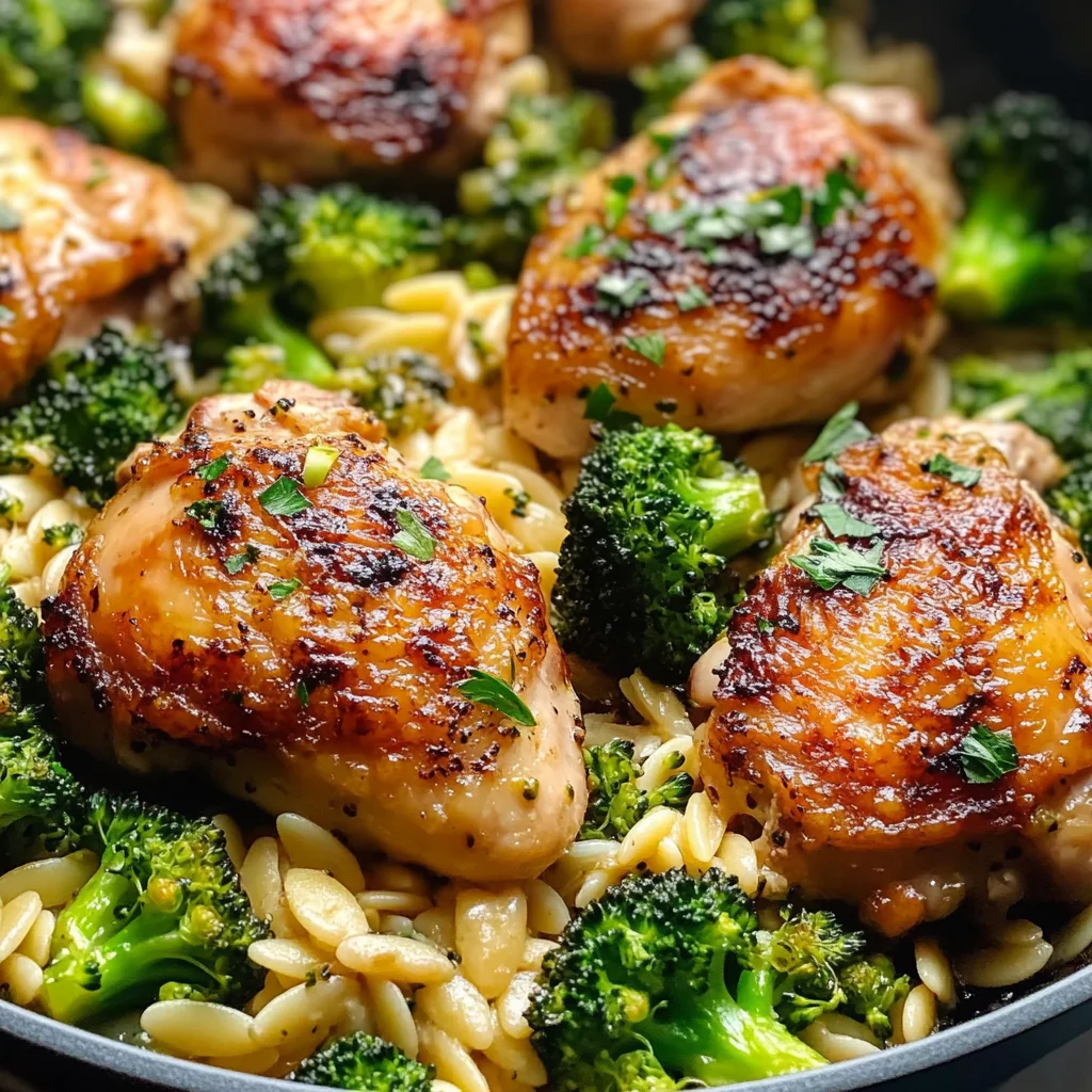 Skillet Chicken Thighs with Broccoli and Orzo