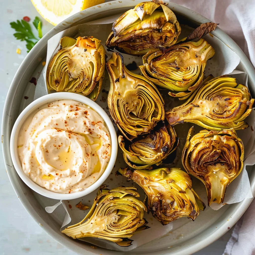 Air Fryer Artichoke Hearts with Garlic Aioli (Keto and Low Carb)