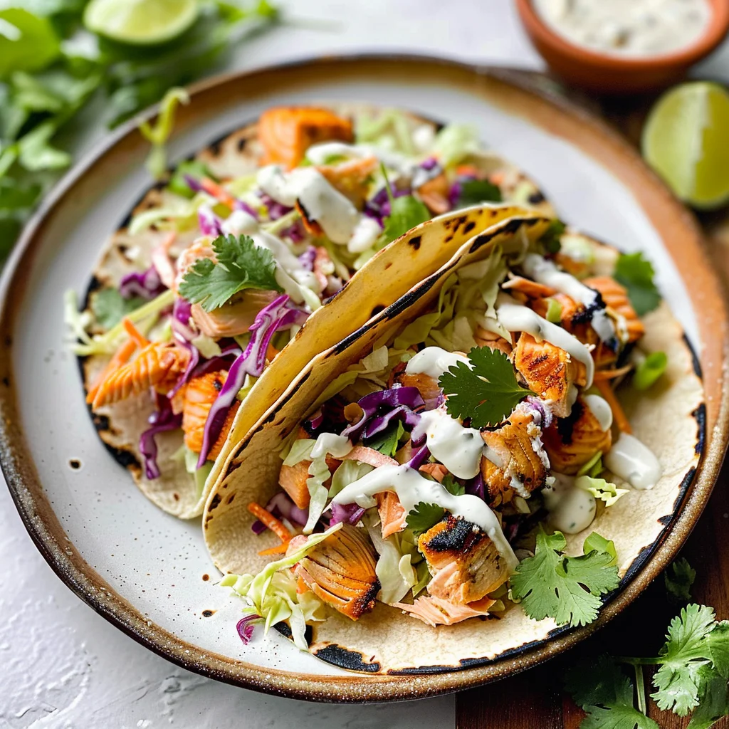 Air Fryer Salmon Tacos with Slaw