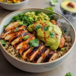 Grilled Chicken Quinoa Bowls with Avocado Sauce Delight!