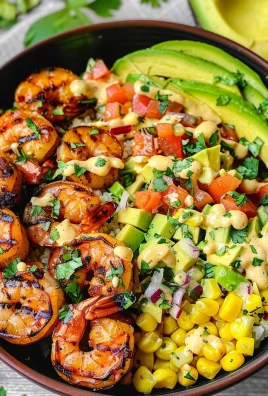 Grilled Shrimp Bowl with Avocado, Corn Salsa & Creamy Garlic Sauce