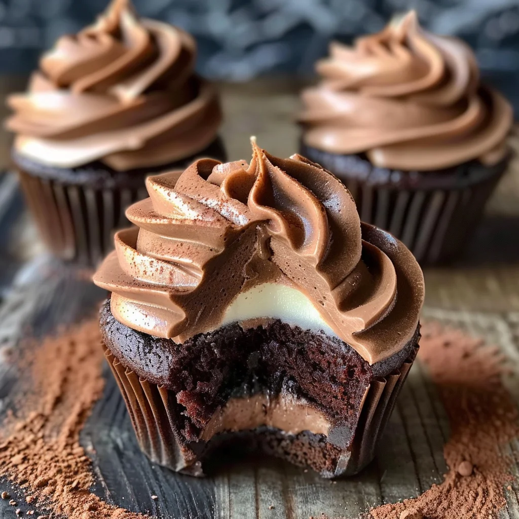 Swirled Chocolate Cupcakes with Creamy Chocolate Filling