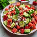 Watermelon Cucumber Salad with Strawberries and Feta