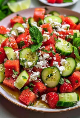 Watermelon Cucumber Salad with Strawberries and Feta