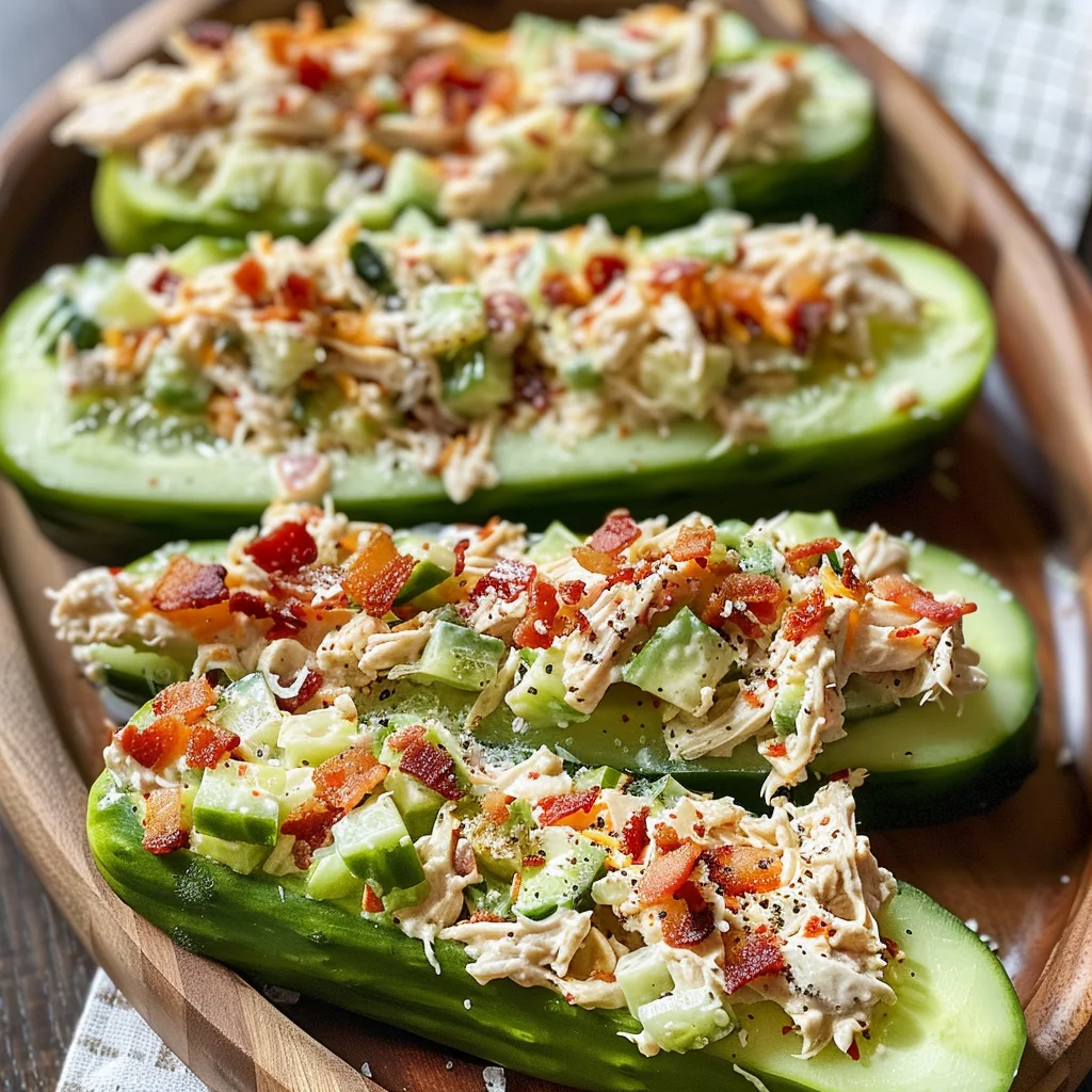 Bacon Ranch Chicken Salad Cucumber Boats