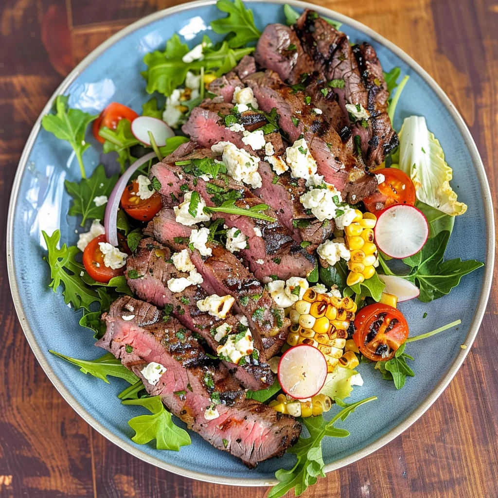 Balsamic Steak Gorgonzola Salad with Grilled Corn