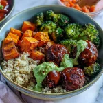 Barbecue Meatball Bowls with Avocado Goddess Sauce