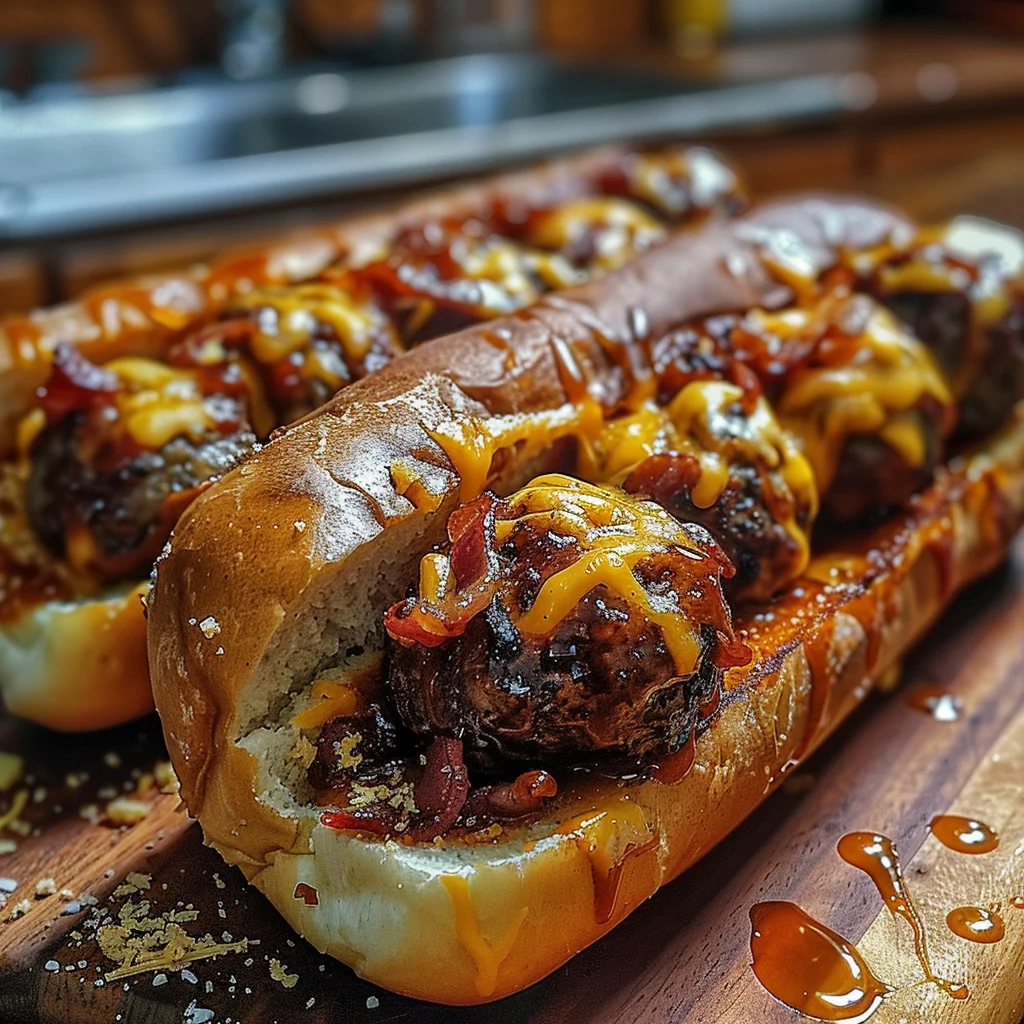 Bourbon BBQ Bacon Cheeseburger Meatball Subs Ready in 30 Minutes