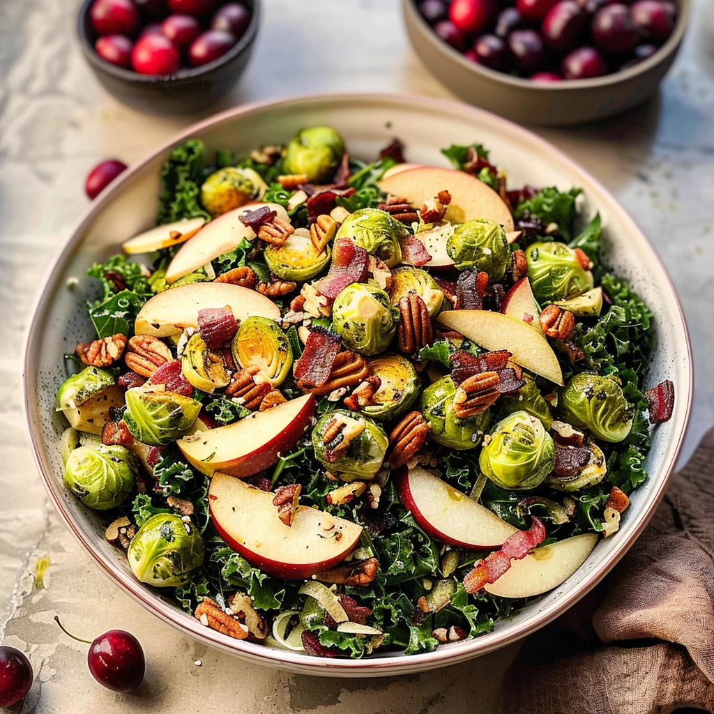 Brussels Sprout, Kale + Apple Salad with Sharp Cheddar + Bacon