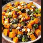 Cranberry-Glazed Roasted Butternut Squash, Brussels Sprouts, and Sweet Potato Salad