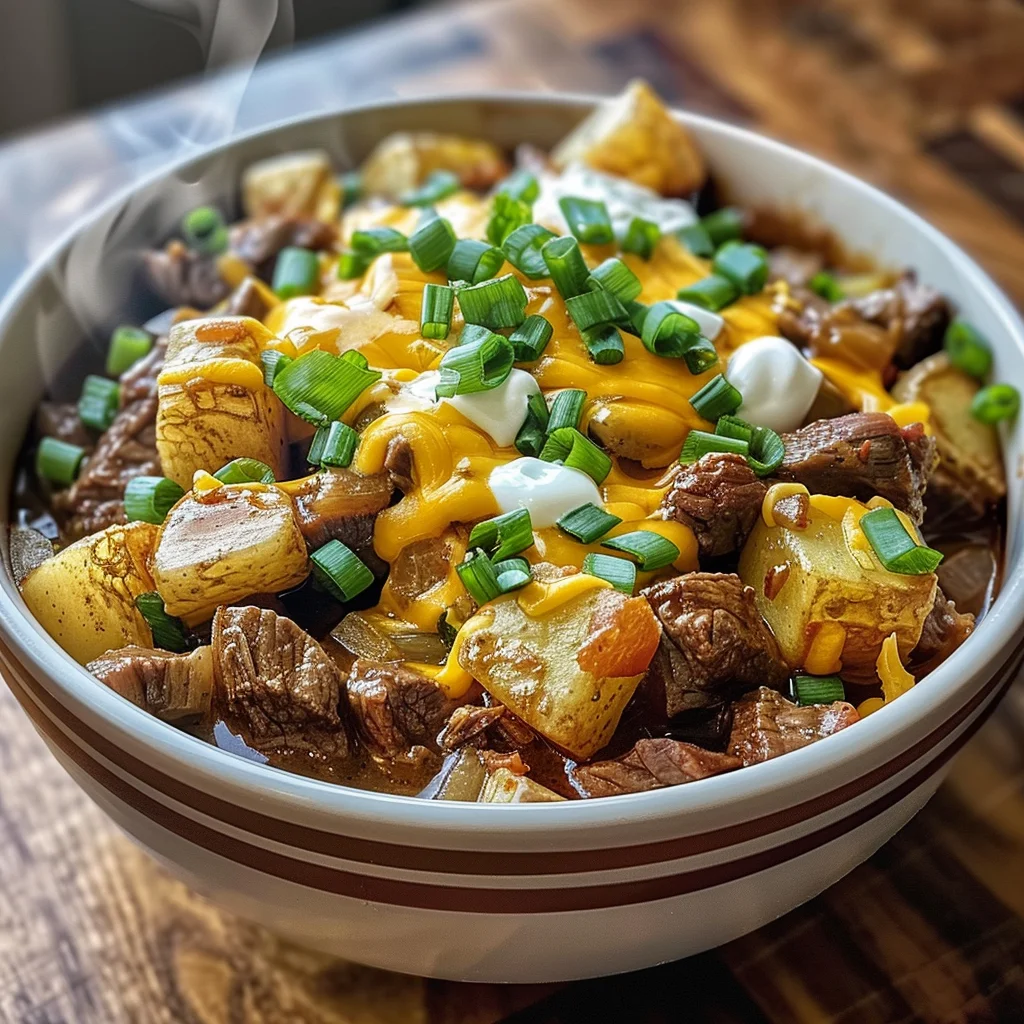 Crockpot Loaded Steak and Potato Bake