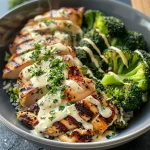 Grilled Chicken & Broccoli Bowls with Creamy Garlic Sauce