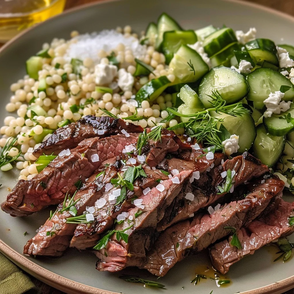 Grilled Skirt Steak with Lemon Herb Couscous Salad