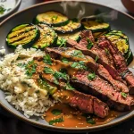 Grilled Steak Bowl with Creamy Sauce & Grilled Zucchini