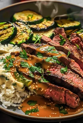 Grilled Steak Bowl with Creamy Sauce & Grilled Zucchini
