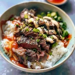 Korean BBQ Steak Rice Bowls with Spicy Cream Sauce