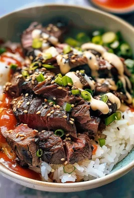 Korean BBQ Steak Rice Bowls with Spicy Cream Sauce