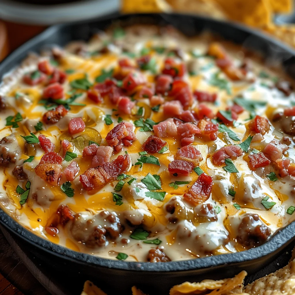 Sizzling Bacon Cheeseburger Queso Dip
