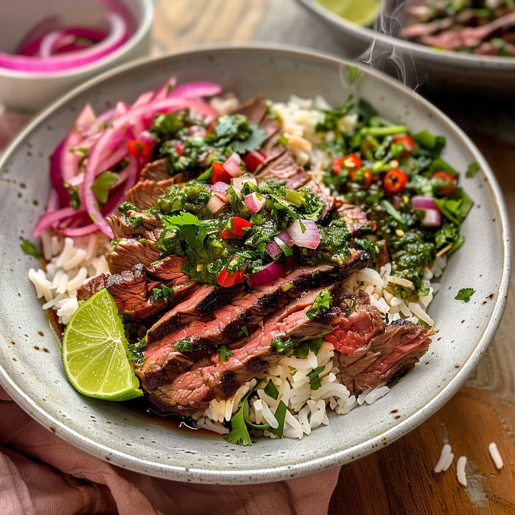 Skirt Steak Rice Bowls with Chimichurri Sauce