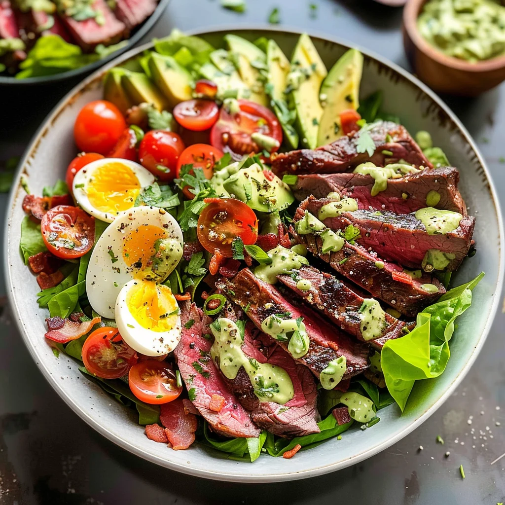 Steak Cobb Salad with Creamy Avocado Dressing {Whole30, Keto}