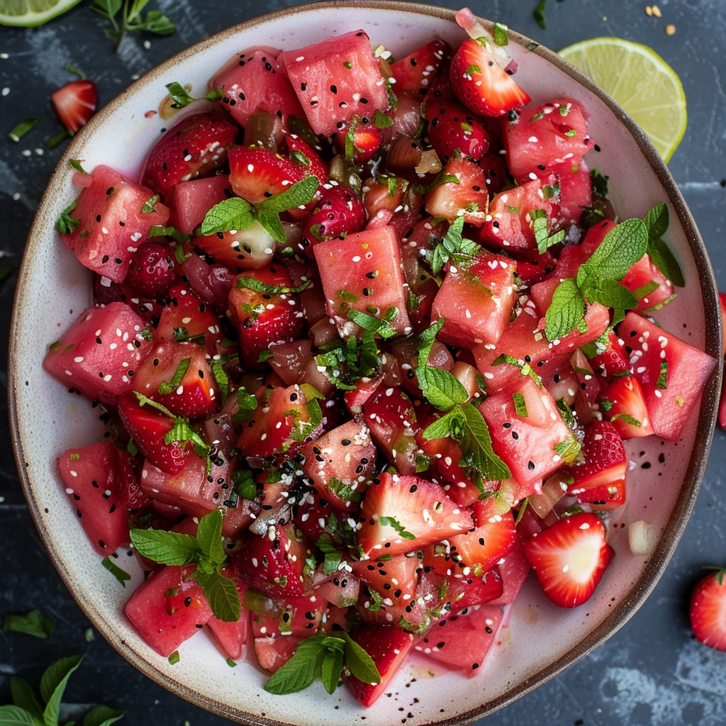 Watermelon Salad With Strawberries & Honey Lime Dressing image 2