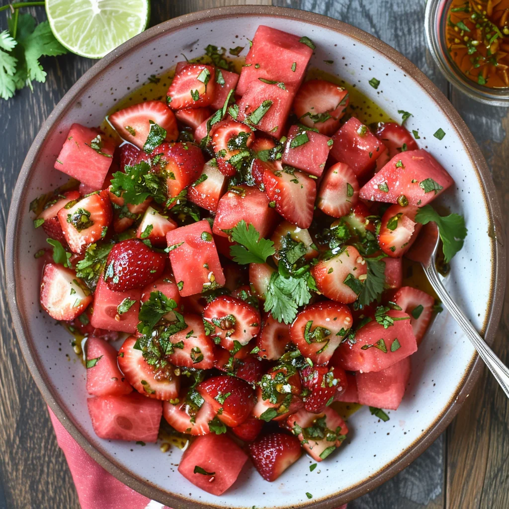 Watermelon Salad With Strawberries & Honey Lime Dressing image 3