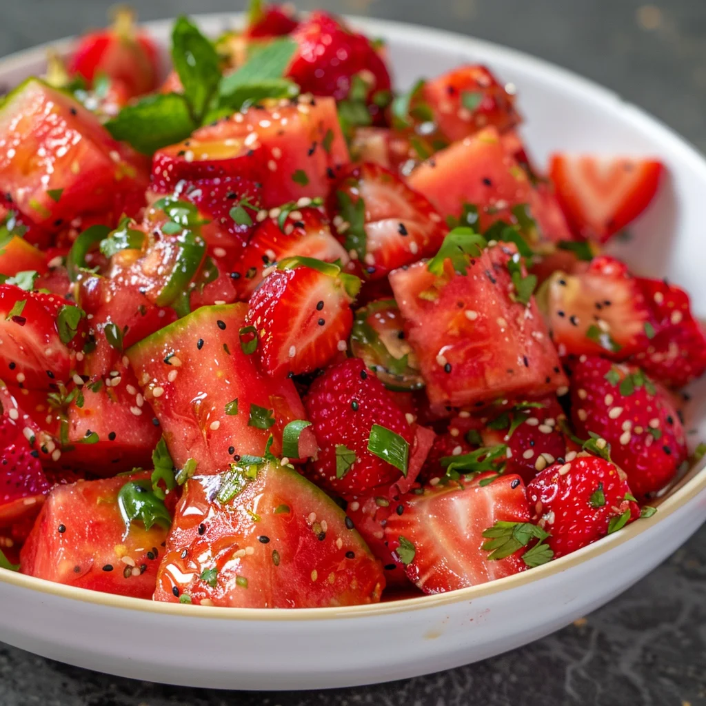 Watermelon Salad With Strawberries & Honey Lime Dressing image 4
