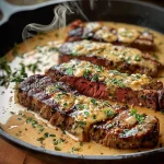 Cast Iron Bavette Steak with Whiskey Garlic Cream Sauce