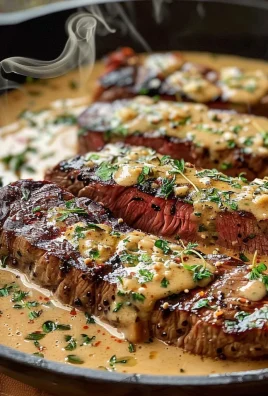 Cast Iron Bavette Steak with Whiskey Garlic Cream Sauce