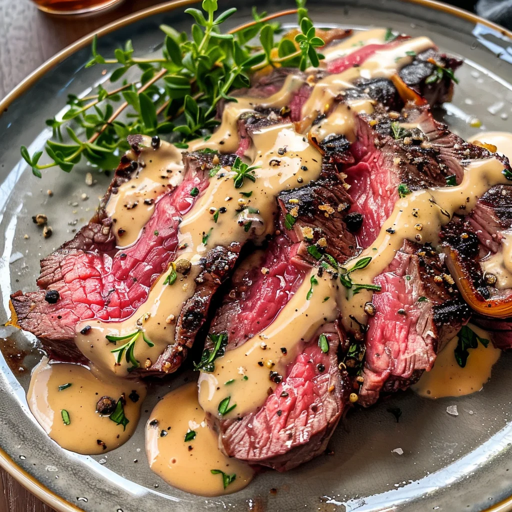 French Seared Steak with Cognac Cream Sauce