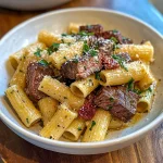 Garlic Butter Steak Tips with Cheesy Rigatoni